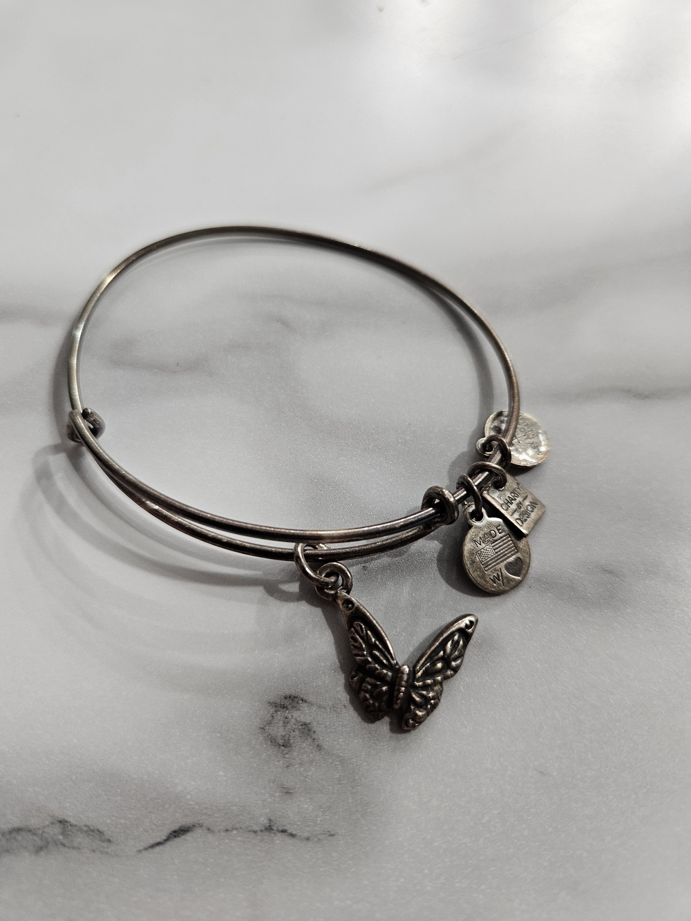 Alex and Ani Silver Tone Butterfly Charm Expandable Bracelet